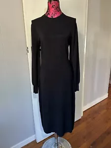 Oxford 14 Dress Black Stretch Knit Bodycon Midi Long Sleeves Round Neck Like New - Picture 1 of 12