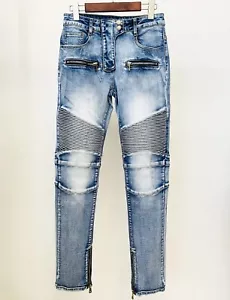 HIGH STREET Women Elastic Denim Classic Pants Motorcycle Biker Jeans - Picture 1 of 11