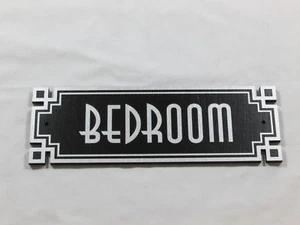 BEDROOM 9" Wood Door Sign Black & Silver Art Deco Style - Picture 1 of 3