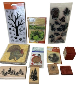 NEW 35+ Fall Trees rubber stamps Thanksgiving crafting scrapbook forest TURKEY - Picture 1 of 13