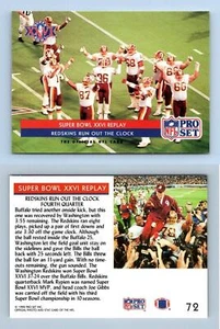Super Bowl XXVI Replay #72 NFL Pro Set 1992 Series 1 Trading Card - Picture 1 of 1
