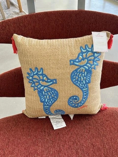 One Pottery Barn Lilly Pulitzer Seahorse "Hold Your Horses" Outdoor Pillow~Beach - Image 1 of 1