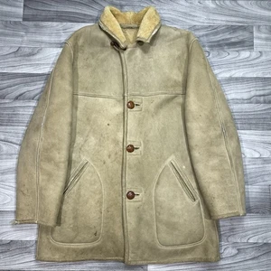 Vintage Woolrich Shearling Sheepskin Coat Men 40 / L Brown Wool Marlboro Man USA - Picture 1 of 8