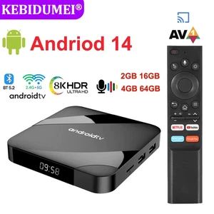 Android 14 TV Box Bluetooth 5.2 ATV 8K 4K Set Top Box 4GB 64GB AV1 S905W2 Quad C - Picture 1 of 8