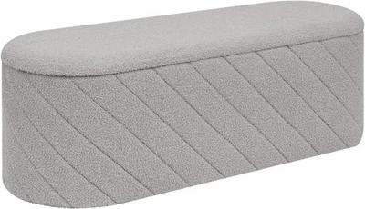Grey Oval Storage Ottoman Bench 3-in-1 Footrest Seat with Lid 110x38x38cm - Image 1 of 4