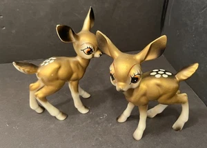 Vintage 1960s BIG EYED DEER Christmas JAPAN Gold Ceramic - 7" H - Set of 2 - Picture 1 of 9