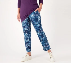 LOGO Lori Goldstein Abstract Print Straight Leg Pants-Deep Sea Blue-XL-A571483 - Picture 1 of 2