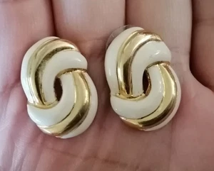 Vintage Gold and White Enamel Knot Earrings Piece - Picture 1 of 3