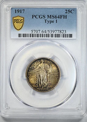 1917 Type 1 Standing Liberty Quarter 25C PCGS MS64FH - Full Head - Image 1 of 4
