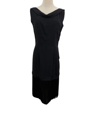 Vtg 60s Carol King Original Black Crepe Cocktail Dress Fringe Mod Shift  - Image 1 of 4