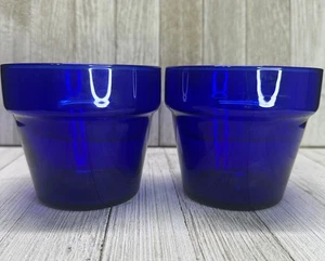 Vintage Kobaltblau Glas Blumentopf Sukkulenten Übertopf Windlicht Halter 3,5" hoch 4" Durchmesser - Bild 1 von 7