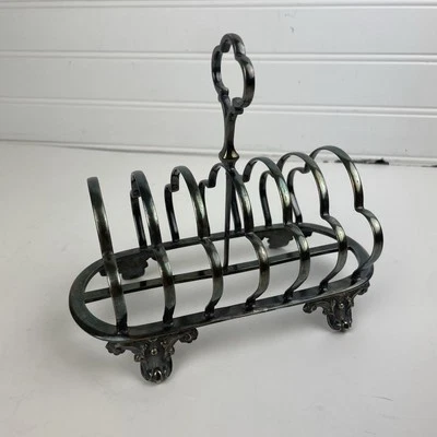 FREDERICK ELLIS TIMM Sheffield 6 Rebanadas Estante para Tostadas Pie de Garra Ornamentado Plateado Foto 1 de 4