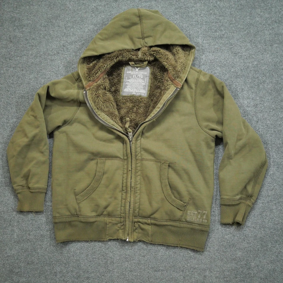 Sudadera con Capucha American Eagle Adulto XL Verde Cremallera Completa Forrada de Piel Sintética Sherpa Para Hombres Y2K Foto 1 de 4