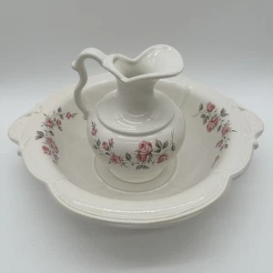 Jarra Royal Haeger lavabo cuenco #4237 crema y rosa EE. UU. decoración central de cabaña - Imagen 1 de 17