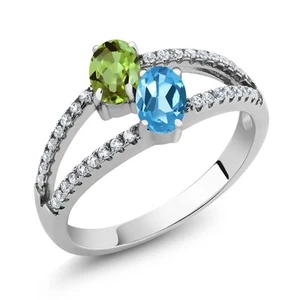 1.41 Cttw Peridot and Swiss Blue Topaz Two Stone 925 Sterling Silver Ring for - Picture 1 of 2
