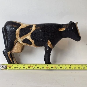 Vintage Volkskunst schwarz & hellbraun Metall Kuh Figur Crackle Glasur Bauernhaus rustikal - Bild 1 von 24