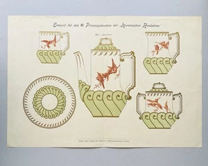 ANTIQUE DINNERWARE Art Nouveau SONG BIRDS Color Print GERMANY Ceramic Review - Picture 1 of 18