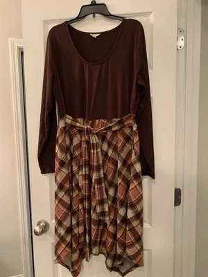 Women’s 18/20 Plus Dress Brown Plaid Fall Vintage Country Style - Image 1 of 4