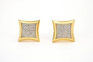 ADIRFINE 10K Solid Gold 10MM Square Micro Pave Cubic Zirconia Studs Earrings - Picture 1 of 12