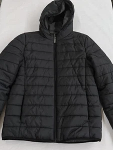 Cat & Jack Kids Hooded Gray Fleece Lined Zip Up Black Puffer Jacket Youth XL - Picture 1 of 6