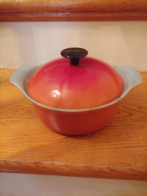 Prizer Ware USA RC-1 Flame Orange Red 7" Enamel Cast Iron Covered Casserole HTF! - Image 1 of 4