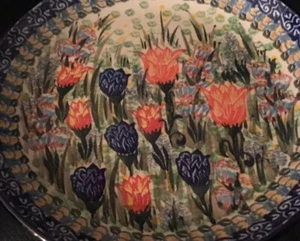 Polish Pottery Unikat 8” Plate Salad Bread Floral Tulip - Picture 1 of 6