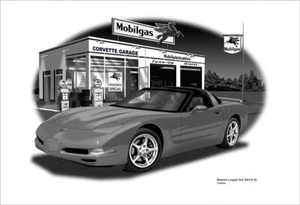 2004 Corvette Black and White Mobilgas Muscle Car Garage Print 120605 - Picture 1 of 1
