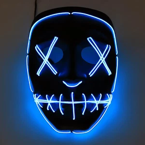 LED Kostüm Halloween outfit Neon Maske blau I Party leuchtend Leuchtmaske blau - Bild 1 von 3