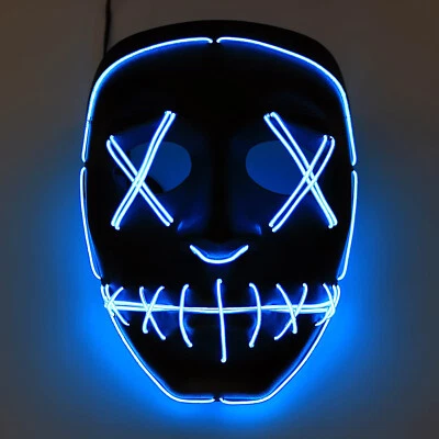 LED Kostüm Halloween outfit Neon Maske blau I Party leuchtend Leuchtmaske blau - Bild 1 von 3