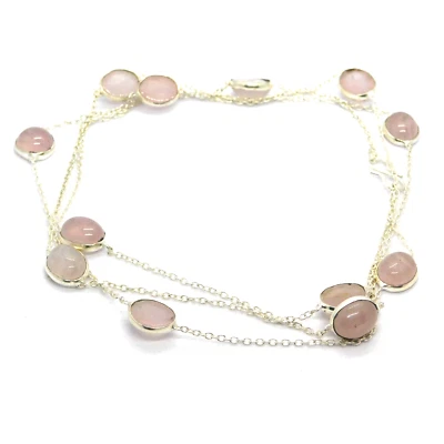 Collana Quarzo Rosa 40" Argento 925 Placcato Gemma Fatta a Mano Gioielli JP11060 - Immagine 1 di 3