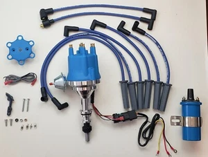 small cap 65-76 FORD INLINE 6 170 200 250 HEI Distributor +BLUE COIL+8.5mm WIRES - Picture 1 of 3