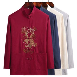 Men Traditional Chinese Tang Suit Jacket Coat Martial Arts Taichi Uniform Dragon - Picture 1 of 14