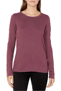 Graham & Spencer 1X Long Sleeve Top T-Shirt Crew Neck Cotton Slub Red NWT - Picture 1 of 8