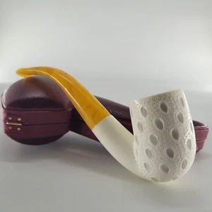 Verzierte gebogene Billard Meerschaumpfeife handgeschnitzt Block Meerschaum CPW 1930 - Bild 1 von 11