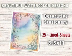 WHIMSY -25 Sheets Watercolor Design Decorative Paper Letter Writing Paper #041 - Picture 1 of 1