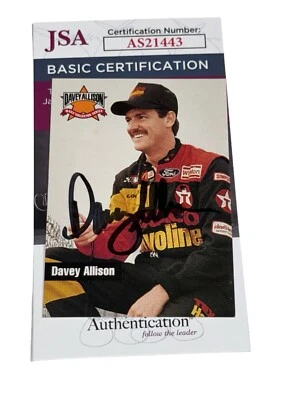 Davey Allison 1992 MAXX TEXACO STAR HAVOLINE TEAM BLACK #1 signed card JSA  COA - Image 1 of 2