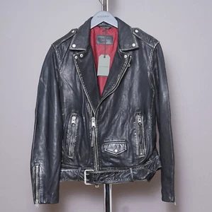 ALL SAINTS Leather Jacket MEDIUM Black Mens HAWLEY Biker Bomber Celebrity Grail - Picture 1 of 18
