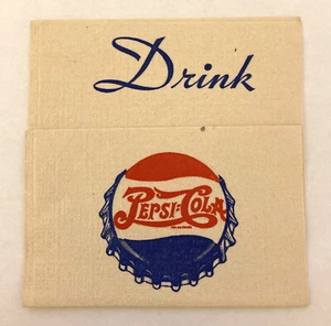 Drink PEPSI:COLA Napkin Bottle Cap 1940's Logo Double Dot Soda Paper Advertising - Picture 1 of 4