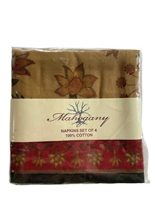Mahogany Napkins Set of 4 Autumn Dark Floral Red Black Cotton Floral Printed 18” - Picture 1 of 4