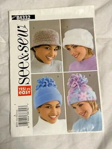 B4332 Ver y Coser Sí Es Fácil Coser Patrón 4 Sombrero de Invierno Sin Cortar Sm Med LG Nuevo - Imagen 1 de 5