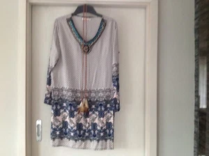 Tunika Mit Gürtel Bunt-rosa,blau ,schwarz,Türkis Gr . XL ,44 Maße Beachten; NEU - Bild 1 von 8