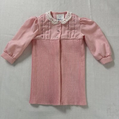 Abrigo Plisado Vintage Polly Flinders Niñas Talla 2T Fiesta Rosa Bordado Iglesia Foto 1 de 4