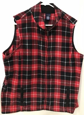 Basic Editions Women’s Red Black Plaid Vest XL - Image 1 of 4