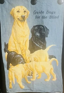 Vintage Souvenir Tea Towel Guide Dogs For The Blind Mid Century PURE LINEN - Picture 1 of 9