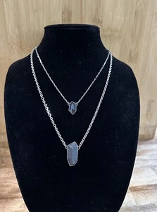 Vera Wang Silver Tone Double Layer Black & Gray Geometric Pendant Chain Necklace - Picture 1 of 9