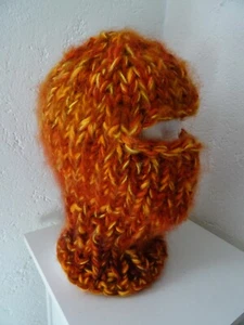 Sehr dicke Balaclava Grobstrick Mohair Handstrick Braun / Orange/ Gelb - Bild 1 von 3