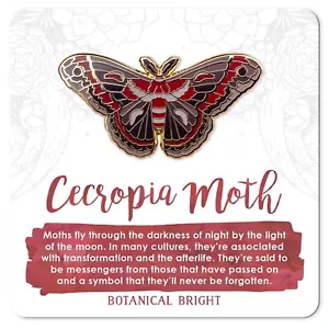 Pin Esmalte Polilla Cecropia - Base Chapada en Oro - NUEVO Jardín y Naturaleza Joyería - Imagen 1 de 5