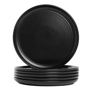 Double Line 10.5" Dinner Plate Set of 6 Matte Black - Picture 1 of 7