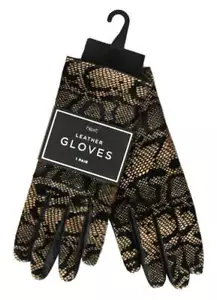Ladies Beige Black Lace Effect Leather Driving Gloves - Picture 1 of 1