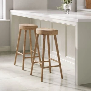 Set of 2 Solid Weathered Oak Kitchen Counter Stools - 70cm - Ra BUN/RYN001/87278 - Picture 1 of 9